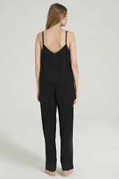 Kadın Çizgili V Yaka İp Askılı Belden Kuşaklı 3'lü Pijama Takımı - 6