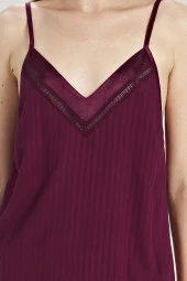 Kadın Çizgili V Yaka İp Askılı Belden Kuşaklı 3'lü Pijama Takımı - 12