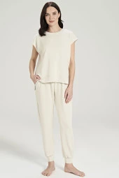 Kadın Pamuklu Bel Detaylı Yarın Kol Pijama Takımı - 1
