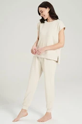 Kadın Pamuklu Bel Detaylı Yarın Kol Pijama Takımı - 4