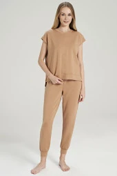 Kadın Pamuklu Bel Detaylı Yarın Kol Pijama Takımı - 6