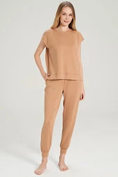 Kadın Pamuklu Bel Detaylı Yarın Kol Pijama Takımı - 8