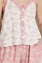 Kadın Pamuklu Çicek Desenli İp Askılı Şortlu Pijama Takımı - 2
