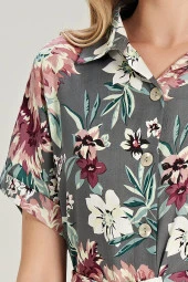 Kadın Pamuklu Önden Düğmeli Beli Kuşaklı Gecelik Elbise - 2