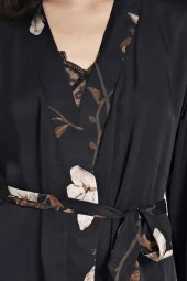 Kadın Siyah Saten Dantel Detaylı İp Askılı Gecelik Ve Sabahlık Takım - 2