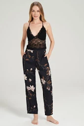 Kadın Siyah Saten Dantel Detaylı İp Askılı 3'lü Pijama Takımı thumbnail 5