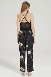 Kadın Siyah Saten Dantel Detaylı İp Askılı 3'lü Pijama Takımı thumbnail 7