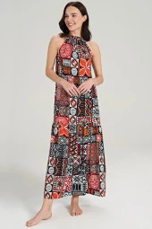 Kadın Pamuklu Etnik Desenli Boyundan Bağlamalı Gecelik Elbise - 4