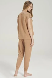 Kadın Pamuklu Bel Detaylı Yarın Kol Pijama Takımı - 11
