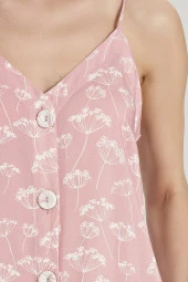 Kadın Pamuklu Önden Düğmeli İp Askılı Gecelik Elbise - 2