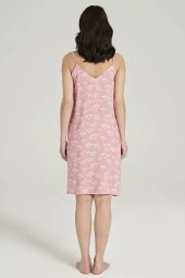 Kadın Pamuklu Önden Düğmeli İp Askılı Gecelik Elbise - 5