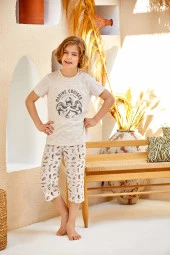 Erkek Çocuk Desenli Şortlu Pijama Takımı - 2
