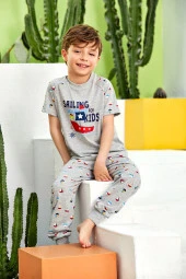 Erkek Çocuk Gri Melanj Desenli Pijama Takımı - 1