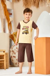 Erkek Çocuk Araba Desenli Şortlu Pijama Takımı - 1