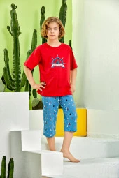 Erkek Çocuk Desenli Şortlu Pijama Takımı - 2