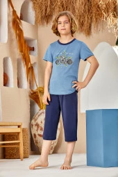 Erkek Çocuk Motosiklet Desenli Şortlu Pijama Takımı - 1