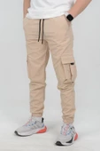 Erkek Slim Fit Cepli Beli ve Paçası Lastikli İnce Spor Pantolon Bej Edw071 - 1