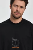 Erkek Oversize %100 Pamuk Pusula Baskılı T-shirt Siyah Edw040 - 2