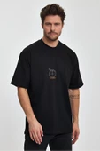 Erkek Oversize %100 Pamuk Pusula Baskılı T-shirt Siyah Edw040 - 1