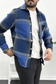 Erkek Kalın Slim Fit Oduncu Gömlek Mavi Edw035 - 2