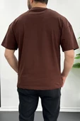 Erkek Oversize %100 Pamuk Nefes Alan Basic T-shirt Kahverengi Edw038 - 3