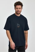 Erkek Oversize %100 Pamuk Pusula Baskılı T-shirt Lacivert Edw040 thumbnail 1