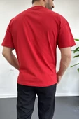 Erkek Oversize %100 Pamuk Nefes Alan Basic T-shirt Kırmızı Edw038 thumbnail 2