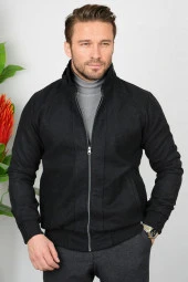 Erkek Slim Fit Yaka Detaylı İçi Astarlı Kaşe Mont Edw029 thumbnail 1