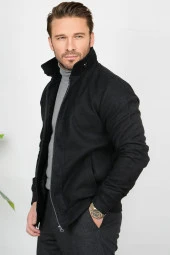 Erkek Slim Fit Yaka Detaylı İçi Astarlı Kaşe Mont Edw029 thumbnail 2