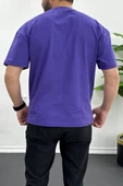 Erkek Oversize %100 Pamuk Nefes Alan Basic T-shirt Mor Edw038 thumbnail 3