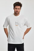 Erkek Oversize %100 Pamuk Pusula Baskılı T-shirt Ekru Edw040 - 1