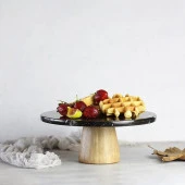 Akayev Mermer 25 Cm Konik Ahşap Ayaklı Siyah Yuvarlak Sunum Tabağı - 1