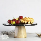 Akayev Mermer 25 Cm Konik Ahşap Ayaklı Siyah Yuvarlak Sunum Tabağı - 2