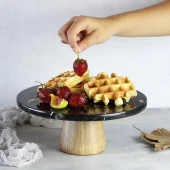 Akayev Mermer 25 Cm Konik Ahşap Ayaklı Siyah Yuvarlak Sunum Tabağı - 4