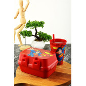 Süperman İki Katlı Bölmeli Beslenme Kutusu+Pipetli Bardak 400 ml. - 1