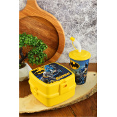 Batman İki Katlı Beslenme Kutusu+Kapaklı Pipetli Bardak 400 ml. - 1