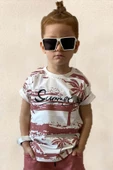 Erkek Çocuk Summer Yazı ve Palmiye Baskılı Tişört Nar Çiçeği Şortlu Takım - 2