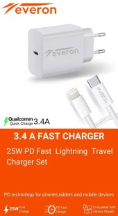 İphone İpad 25W Hızlı Şarj Cihazı Type-C to Lightning Kablolu Everon EVR002 - 4