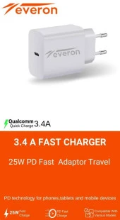 İphone ve İos Tüm Modeller Uyumlu 25W Hızlı Şarj Başlığı Type-C Girişli Everon EVR003 - 4
