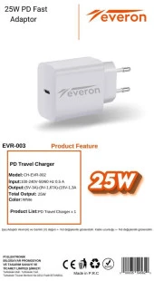 İphone ve İos Tüm Modeller Uyumlu 25W Hızlı Şarj Başlığı Type-C Girişli Everon EVR003 - 5