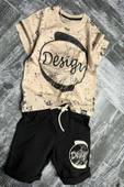 Erkek Çocuk Daire ve Design Baskılı Kısa Kol Siyah Şortlu Takım thumbnail 1