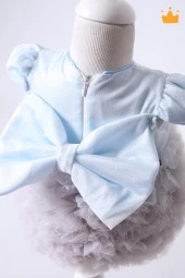 Babyhola 0-6 Ay Tütü Pırıltılı Bayramlık Bebek Elbisesi Mavi Gri - 3