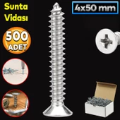 Sunta Vidası 4x50 Mm Paket 500 Adet Sivri Uçlu Ahşap Tahta Ağaç Mobilya Ayak Kulp Vidası - 1