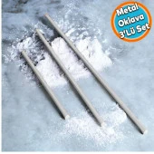 Metal Oklava 3'lü Set Börek Hamur Yufka Açma Silindir Yuvarlak Alüminyum Uzun Kısa Mutfak Araç - 1