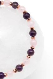 Ametist - Pembe Kuvars Doğal Taş Makrome Örme Bileklik Kesim thumbnail 2