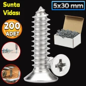 Sunta Vidası 5x30 Mm Paket 200 Adet Sivri Uçlu Ahşap Tahta Ağaç Mobilya Ayak Kulp Vidası - 1