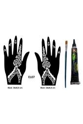 Zarif Çiçekler El Üstü Dövme Seti 2 Adet Kına Kalıbı Siyah Kına ve Fırça Hediyeli thumbnail 1