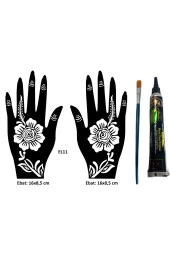 Karanfil Desenler El Üstü Dövme Seti 2 Adet Kına Kalıbı Siyah Kına ve Fırça Hediyeli - 1