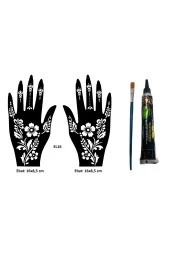 Zarif Motifler El Üstü Dövme Seti 2 Adet Kına Kalıbı Siyah Kına ve Fırça Hediyeli thumbnail 1