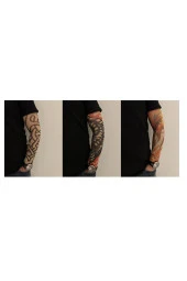 Giyilebilir Dövme 3 Çift 6 Adet Kol Çorap Dövmesi Sleeve tattoo Set17 - 1